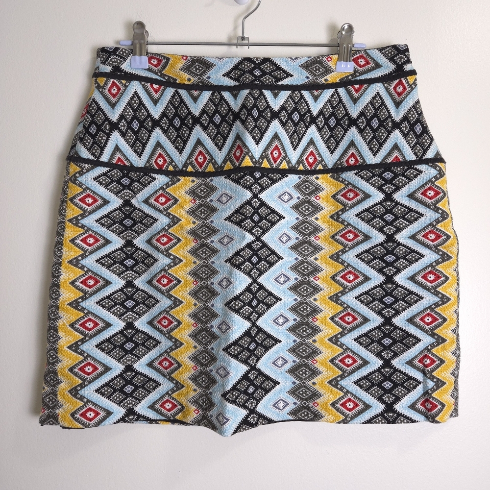 LOFT Southwestern Ice Blue Grey Black Mini Skirt‎ 6
